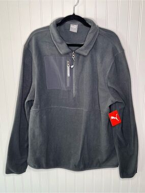 Puma Men’s Dark Gray Quarter-Zip Fleece Pullover Quarter Zip Sweatshirt Medium